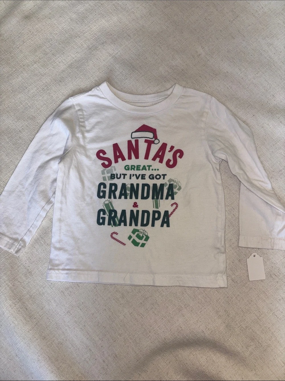 The Children's Place White Long-Sleeve Holiday Tee with Red and Green Print